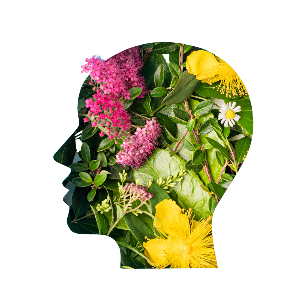 Mental wellness program brain with flowers